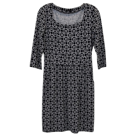 J. McLaughlin Black and White Geometric Print Stretch Knit Dress Size Small - Picture 2 of 10